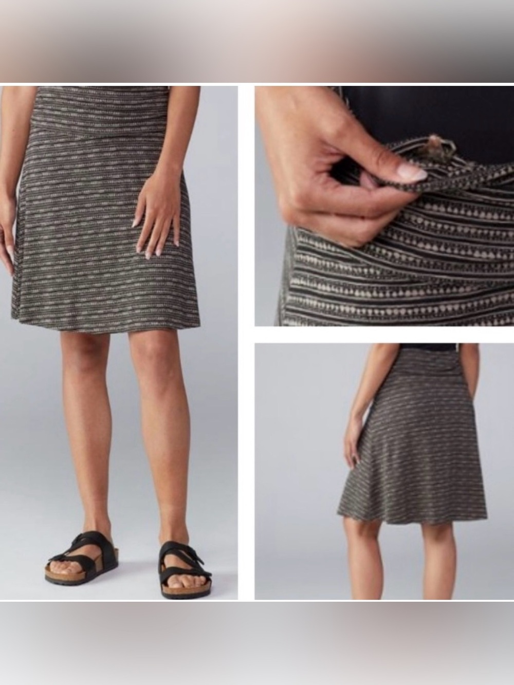 Toad&Co Chaka A-Line Skirt in Black & Tan Ruched Waist Size Medium
